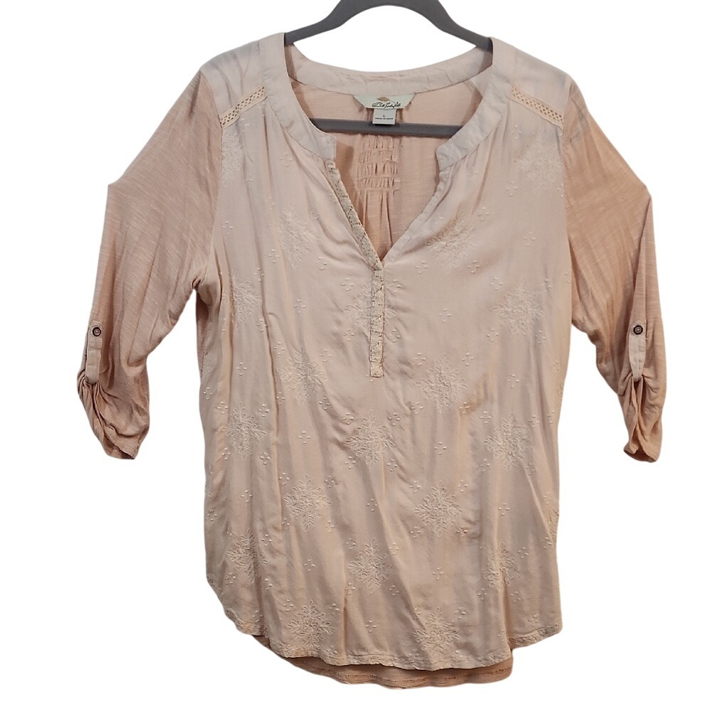 Bob Timberlake Women's Beige‎ Long Sleeve  Embroidered Top Large
